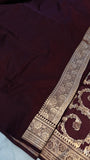 Brown Banarasi Handloom Satin SIlk Saree - Aura Benaras