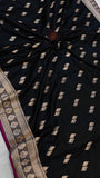 Black Banarasi Handloom Satin SIlk Saree - Aura Benaras