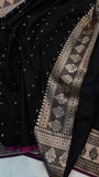 Black Banarasi Handloom Satin SIlk Saree - Aura Benaras