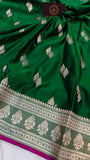 Dark Green Banarasi Handloom Satin SIlk Saree - Aura Benaras