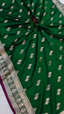 Dark Green Banarasi Handloom Satin SIlk Saree - Aura Benaras