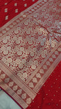 Red Banarasi Handloom Satin SIlk Saree - Aura Benaras