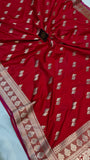 Red Banarasi Handloom Satin SIlk Saree - Aura Benaras