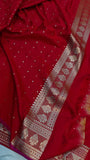 Red Banarasi Handloom Satin SIlk Saree - Aura Benaras