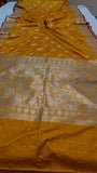 Yellow Banarasi Handloom Satin SIlk Saree - Aura Benaras