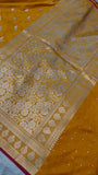 Yellow Banarasi Handloom Satin SIlk Saree - Aura Benaras