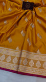 Yellow Banarasi Handloom Satin SIlk Saree - Aura Benaras