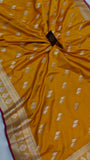 Yellow Banarasi Handloom Satin SIlk Saree - Aura Benaras