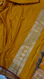 Yellow Banarasi Handloom Satin SIlk Saree - Aura Benaras