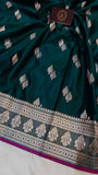 Teal Green Banarasi Handloom Satin SIlk Saree - Aura Benaras