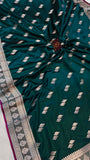 Teal Green Banarasi Handloom Satin SIlk Saree - Aura Benaras