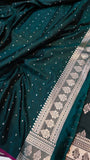 Teal Green Banarasi Handloom Satin SIlk Saree - Aura Benaras