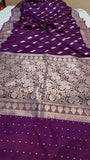 Purple Banarasi Handloom Satin SIlk Saree - Aura Benaras