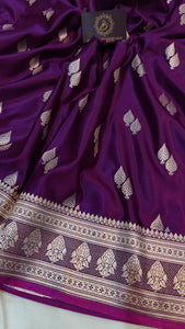 Purple Banarasi Handloom Satin SIlk Saree - Aura Benaras