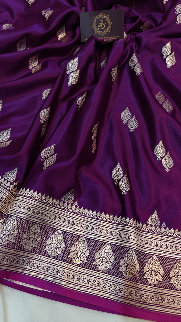 Purple Banarasi Handloom Satin SIlk Saree - Aura Benaras