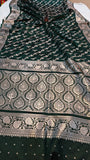 Bottel Green Banarasi Handloom Satin SIlk Saree - Aura Benaras