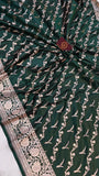 Bottel Green Banarasi Handloom Satin SIlk Saree - Aura Benaras