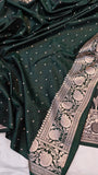 Bottel Green Banarasi Handloom Satin SIlk Saree - Aura Benaras