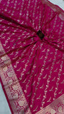 Rani Pink Banarasi Handloom Satin SIlk Saree - Aura Benaras