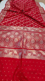 Red Banarasi Handloom Satin SIlk Saree - Aura Benaras