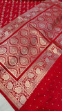 Red Banarasi Handloom Satin SIlk Saree - Aura Benaras