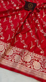 Red Banarasi Handloom Satin SIlk Saree - Aura Benaras