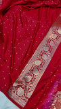 Red Banarasi Handloom Satin SIlk Saree - Aura Benaras