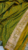 Mehandi Green Banarasi Handloom Satin SIlk Saree - Aura Benaras