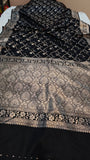 Black Banarasi Handloom Satin SIlk Saree - Aura Benaras