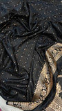 Black Banarasi Handloom Satin SIlk Saree - Aura Benaras