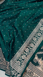 Bottel Green Banarasi Handloom Satin SIlk Saree - Aura Benaras