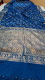 Blue Banarasi Handloom Satin SIlk Saree - Aura Benaras