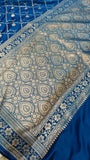 Blue Banarasi Handloom Satin SIlk Saree - Aura Benaras