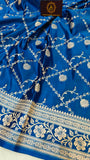 Blue Banarasi Handloom Satin SIlk Saree - Aura Benaras