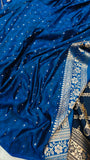 Blue Banarasi Handloom Satin SIlk Saree - Aura Benaras