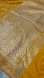 Yellow Banarasi Handloom Satin SIlk Saree - Aura Benaras