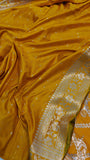 Yellow Banarasi Handloom Satin SIlk Saree - Aura Benaras