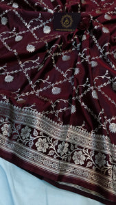 Brown Banarasi Handloom Satin SIlk Saree - Aura Benaras