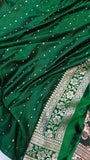 Dark Green Banarasi Handloom Satin SIlk Saree - Aura Benaras