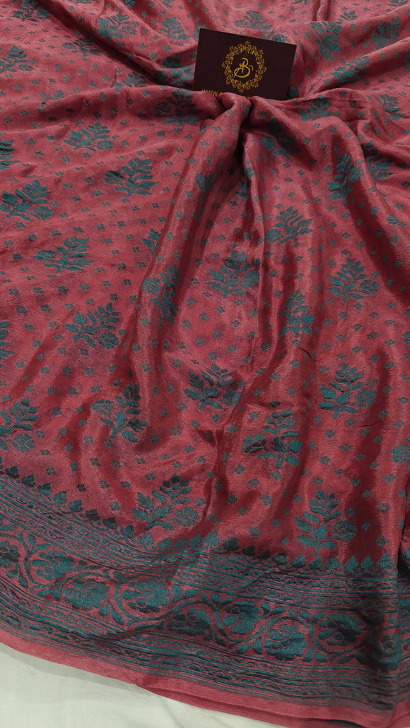 Onion Shade Khaddi Chiffon Banarasi Handloom Saree - Aura Benaras