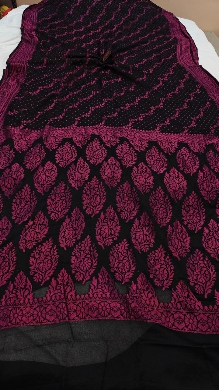 Black Shade Khaddi Chiffon Banarasi Handloom Saree - Aura Benaras