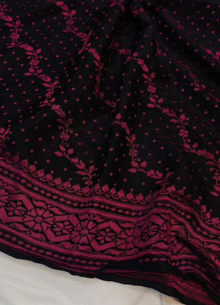 Black Shade Khaddi Chiffon Banarasi Handloom Saree - Aura Benaras
