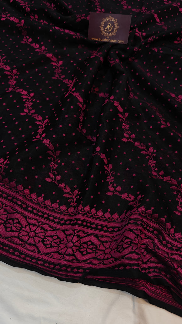 Black Shade Khaddi Chiffon Banarasi Handloom Saree - Aura Benaras