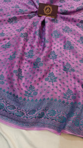 Lavender Shade Khaddi Chiffon Banarasi Handloom Saree - Aura Benaras