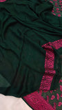 Bottle Green Shade Khaddi Chiffon Banarasi Handloom Saree - Aura Benaras