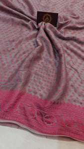 Mauve Shade Khaddi Chiffon Banarasi Handloom Saree - Aura Benaras