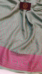 Greyish Green Shade Khaddi Chiffon Banarasi Handloom Saree - Aura Benaras