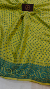 Parrot Green Shade Khaddi Chiffon Banarasi Handloom Saree - Aura Benaras