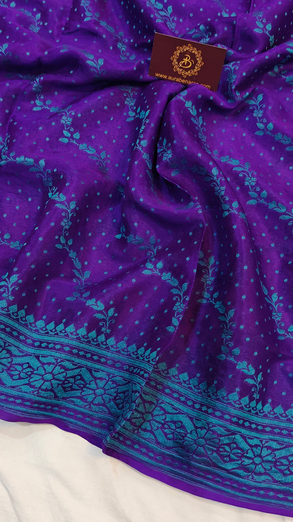 Purple Shade Khaddi Chiffon Banarasi Handloom Saree - Aura Benaras