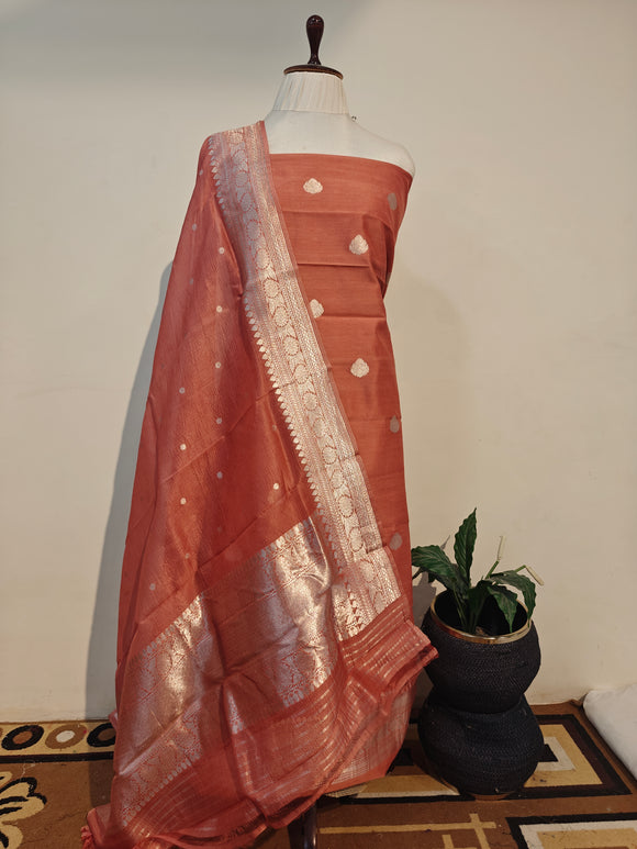 Blush shade Cotton Silk Handwoven Banarasi Suit Set - Aura Benaras